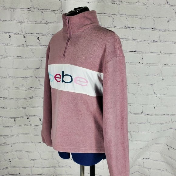 bebe Sweatshirt Womens Small Elderberry Polar Fleece 1/4 Zip Pullover Spell Out - Picture 4 of 7